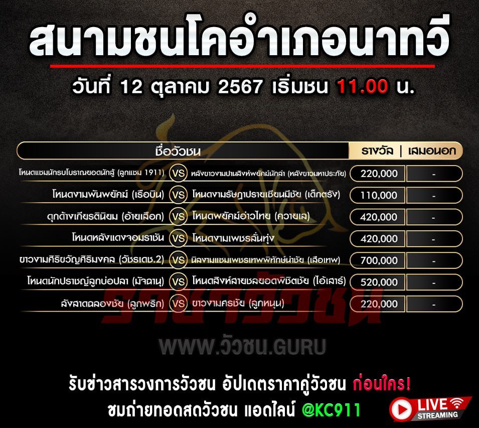 โปรแกรมวัวชน 12-10-2567