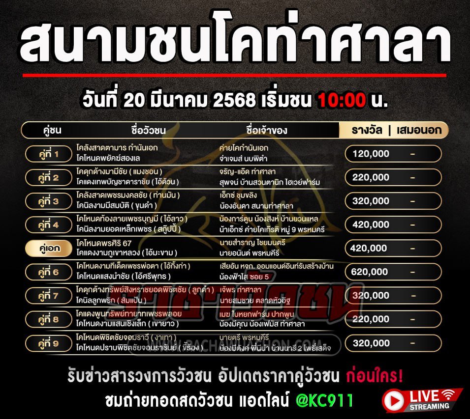 โปรแกรมวัวชน 20-3-2568