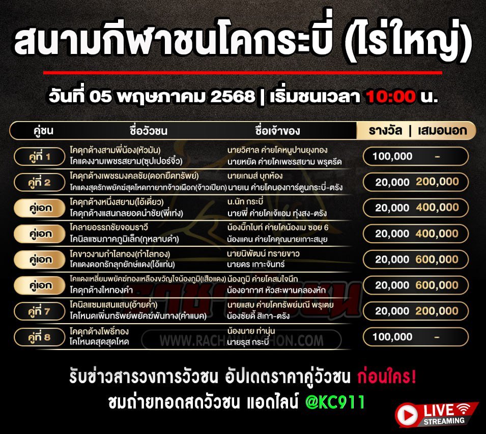 โปรแกรมวัวชน 05-5-2568