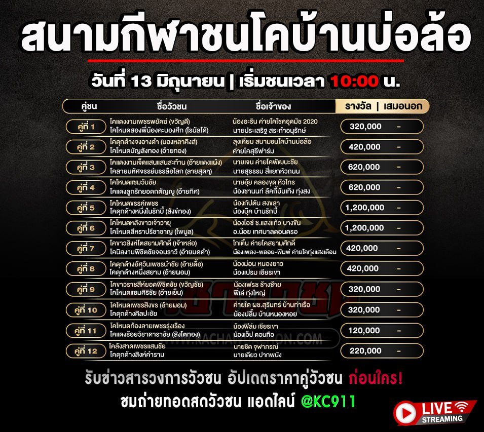 โปรแกรมวัวชน 13-6-2568