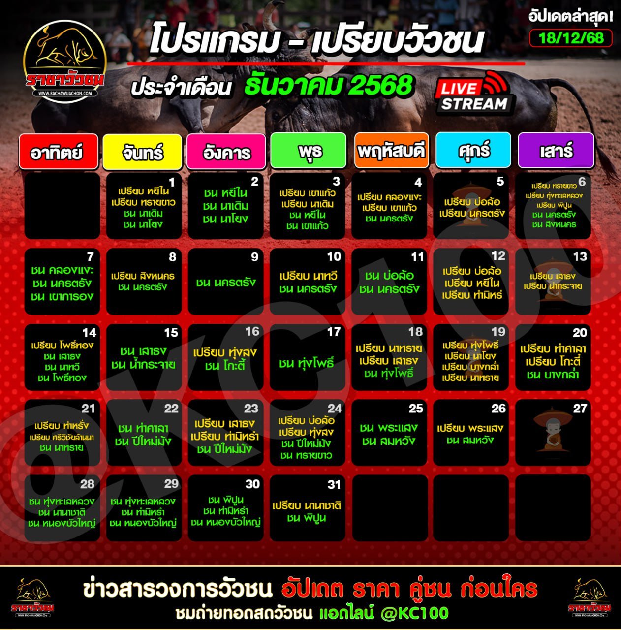 โปรแกรมวัวชนวันนี้