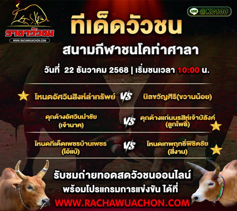 ทีเด็ดวัวชนวันนี้ 22-12-2568