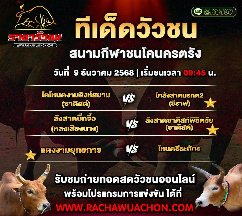 ทีเด็ดวัวชนวันนี้ 9-12-2568